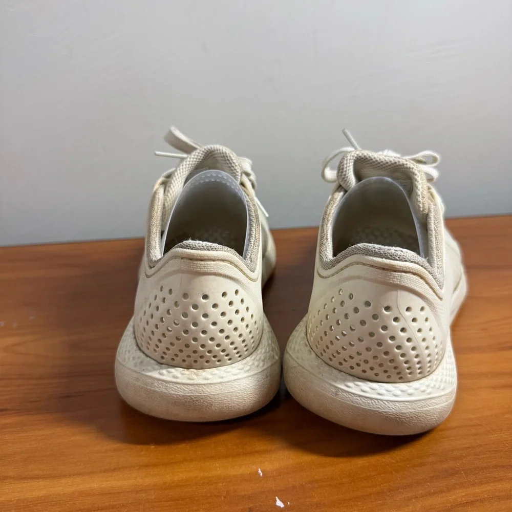 Crocs LiteRide‎ Pacer Perforated Sneakers 205234 Lightweight Lace Up Off White 9